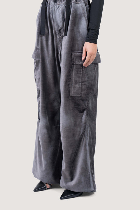 Destressed Oversized Velvet Cargo Pants