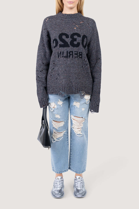 Distressed Crew-Neck Sweater