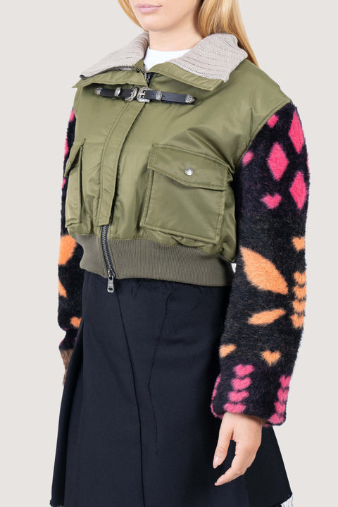 Leona Jacquard Knit Sleeve Bomber Jacket