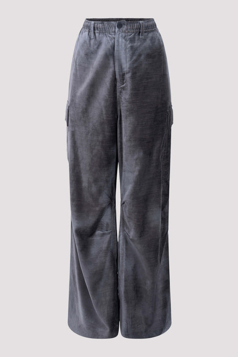 Destressed Oversized Velvet Cargo Pants