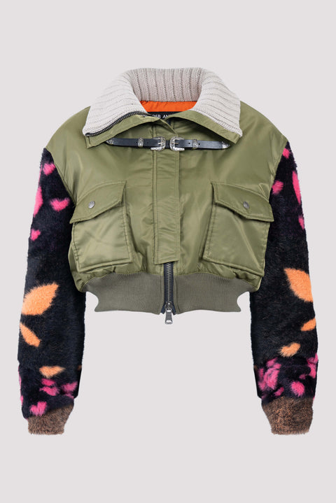 Leona Jacquard Knit Sleeve Bomber Jacket