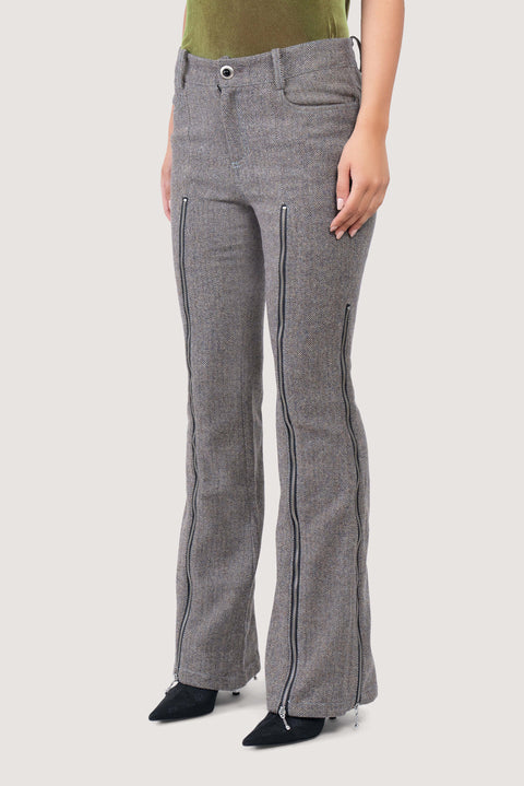 Aika Herringbone Zip-Up Trousers