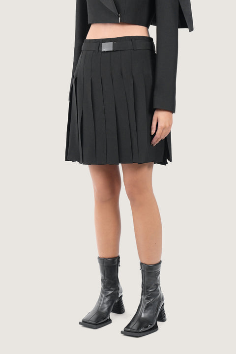 Pleated Laser Cut Knee Length Skirt