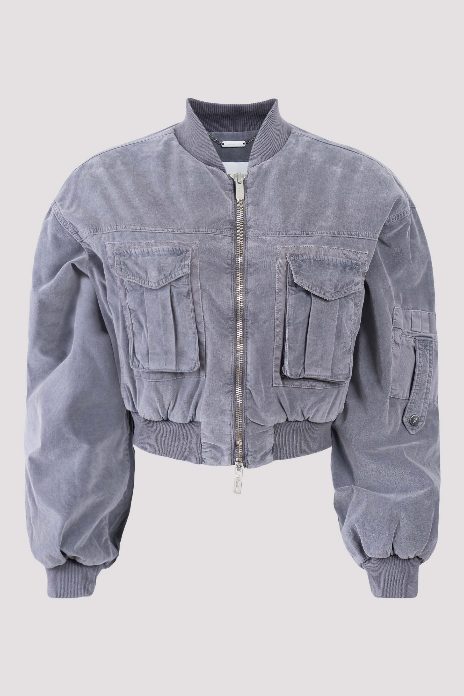 ジャケット BLUMARINE GREY CASUAL JACKET Blumarine Velvet wide-sleeved Bomber Jacket | Grey | FARFETCH