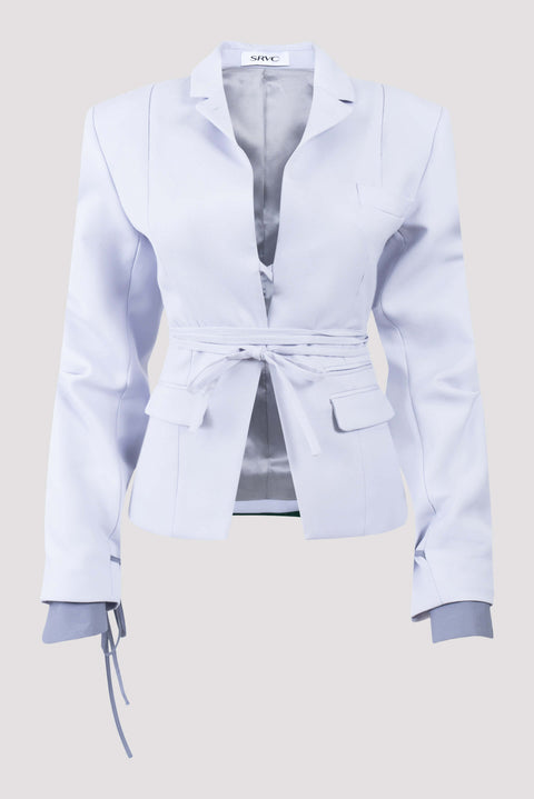 Slash Detail Wool Jacket with Tie