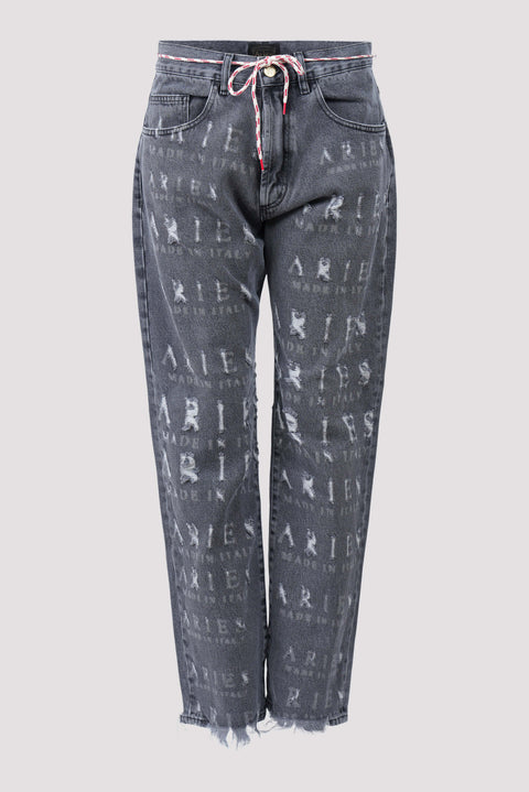 Destroyed Logo Printed Batten Jeans