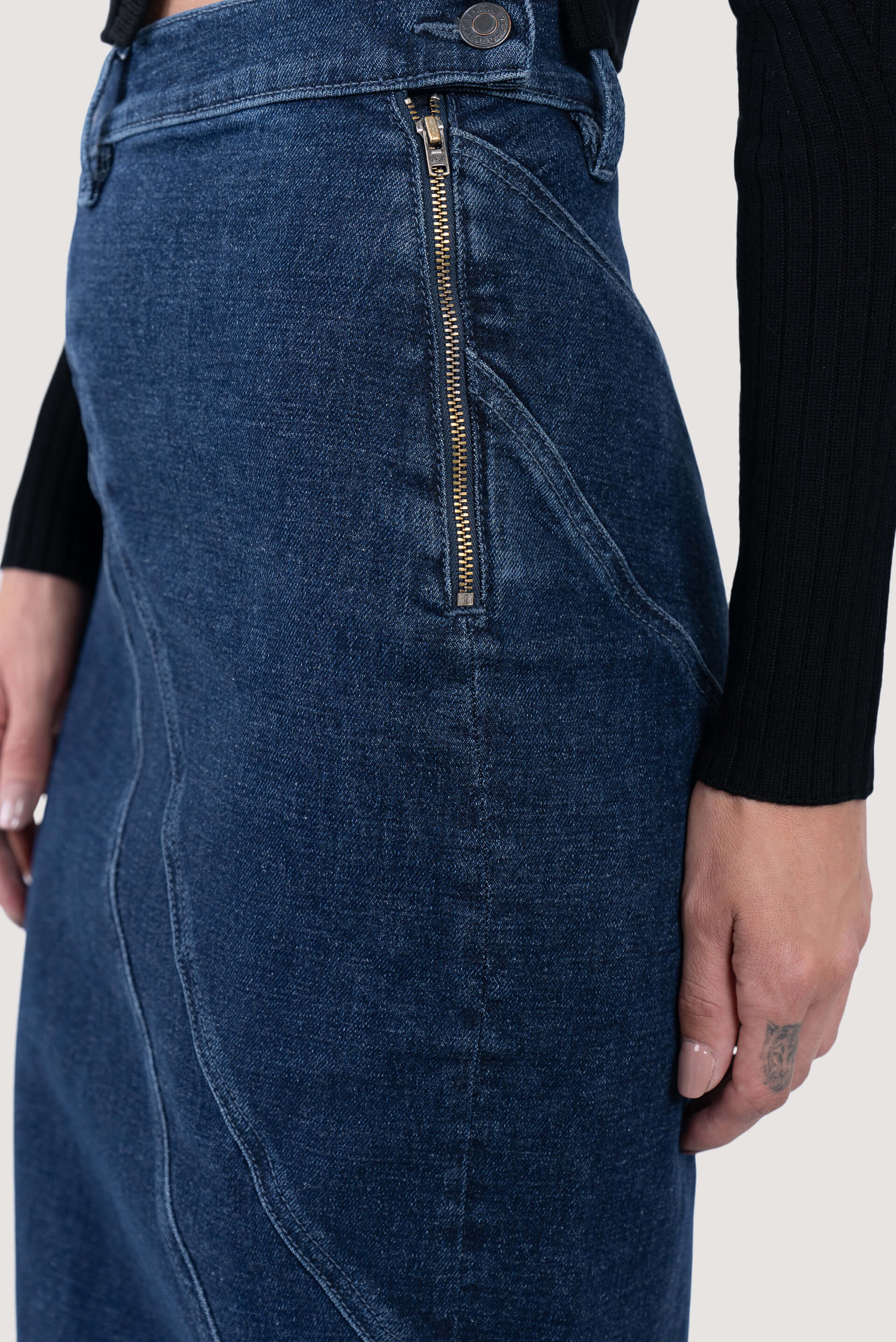 Multi-Line Denim Midi Skirt