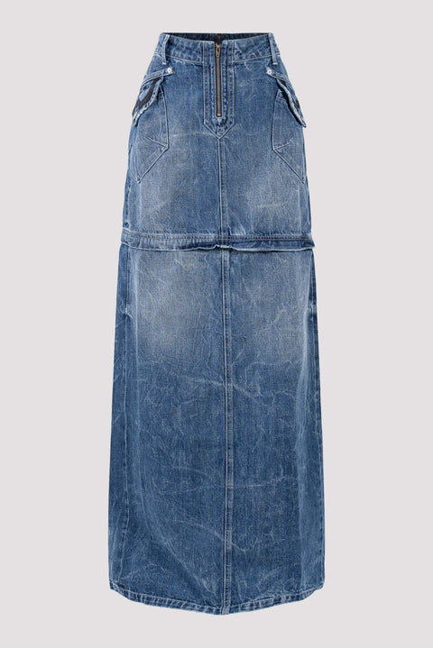 Zip Off Denim Maxi Skirt