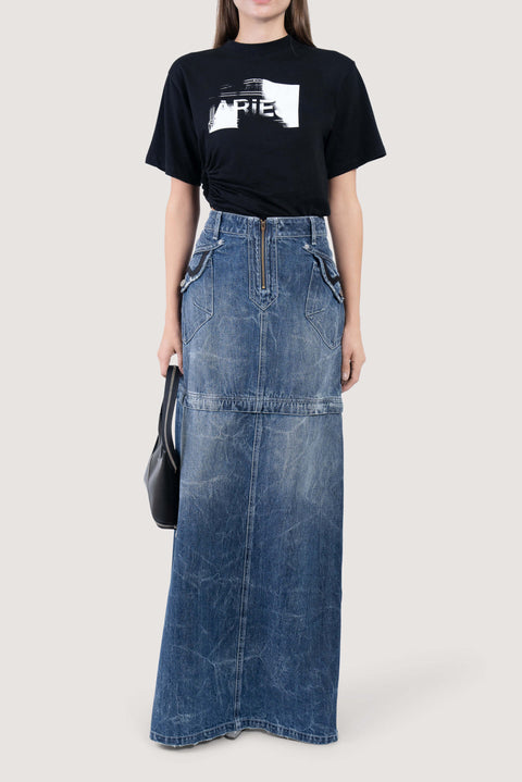 Zip Off Denim Maxi Skirt