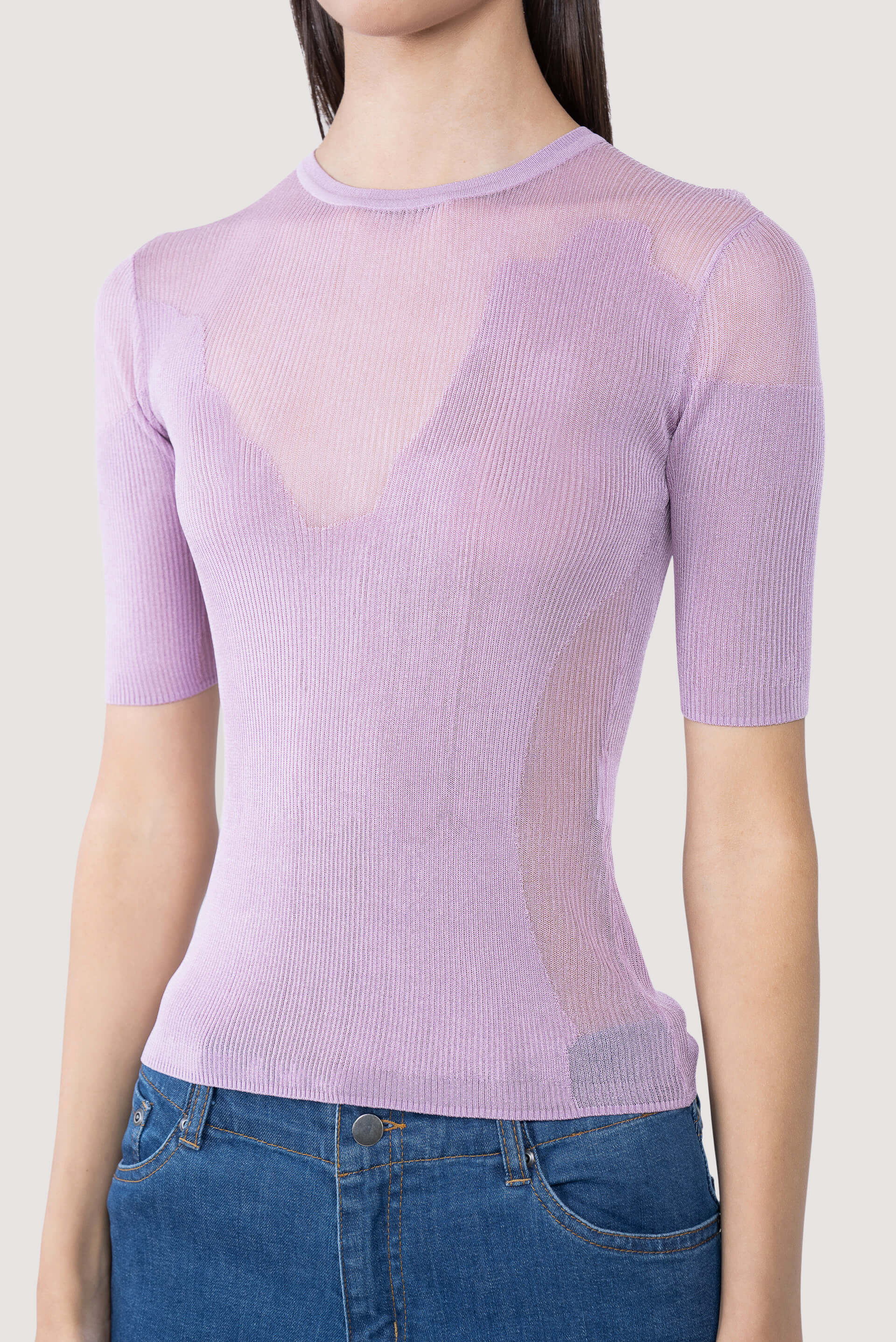 Gradient Open-Knit Short-Sleeve Top