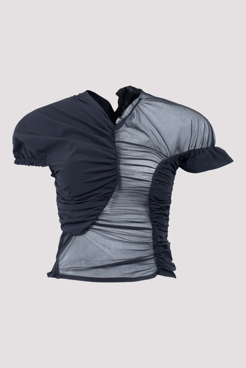 Black Asymmetric Ruched Top