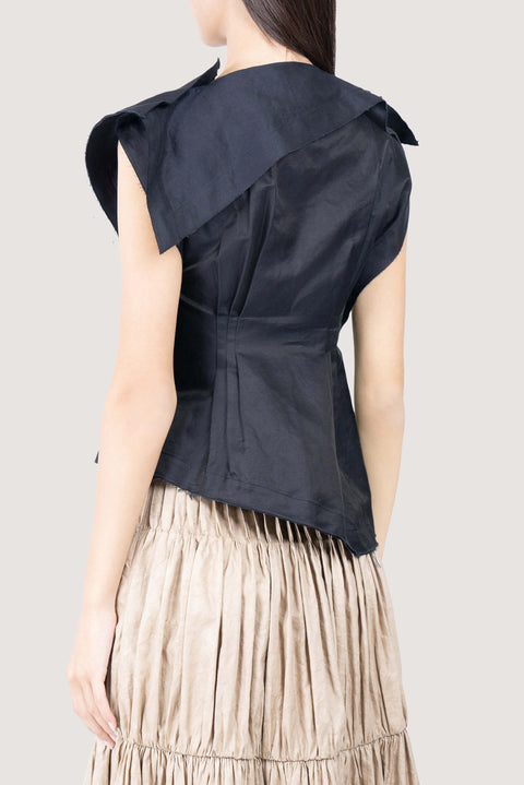 Black Pleated Sleeveless Top