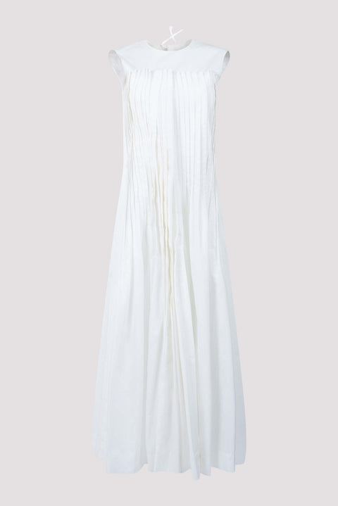White Pleated Sleeveless Maxi Dress