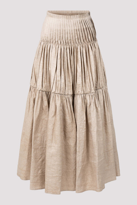Tan Pleated Maxi Skirt
