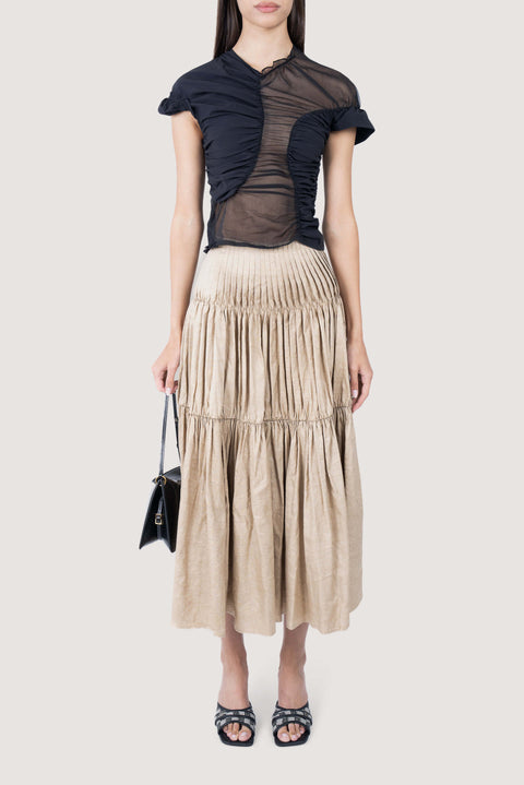 Tan Pleated Maxi Skirt