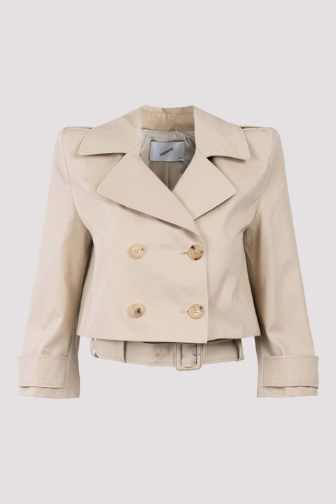 Beige Cropped Trench Jacket