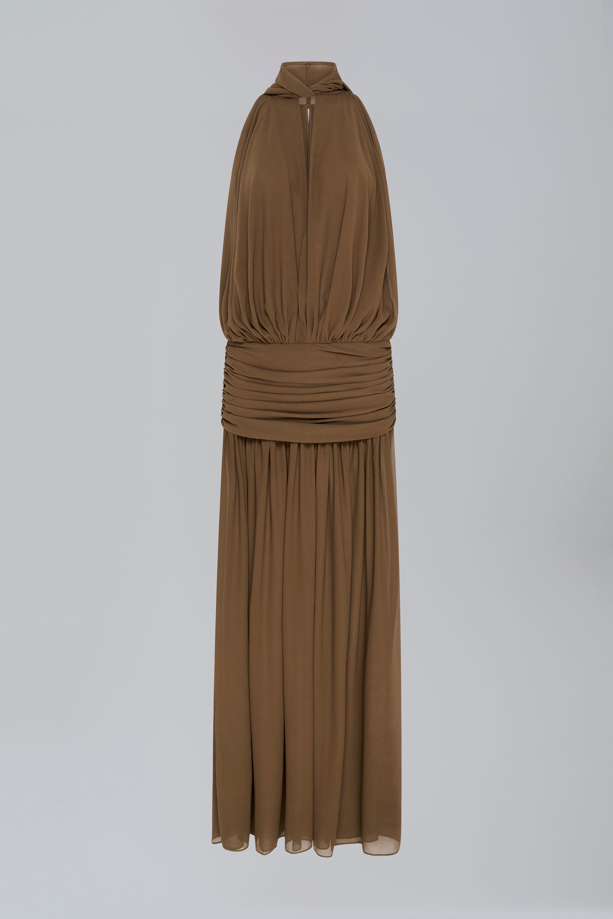 de la vali brown dress CLEMENTINA MAXI DRESS IN BROWN NYLON LACE