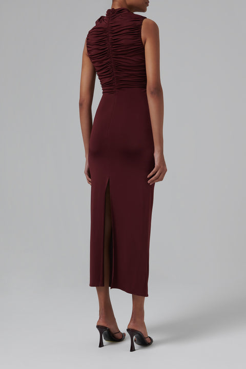 Burgundy Rose Back Slit Midi Dress