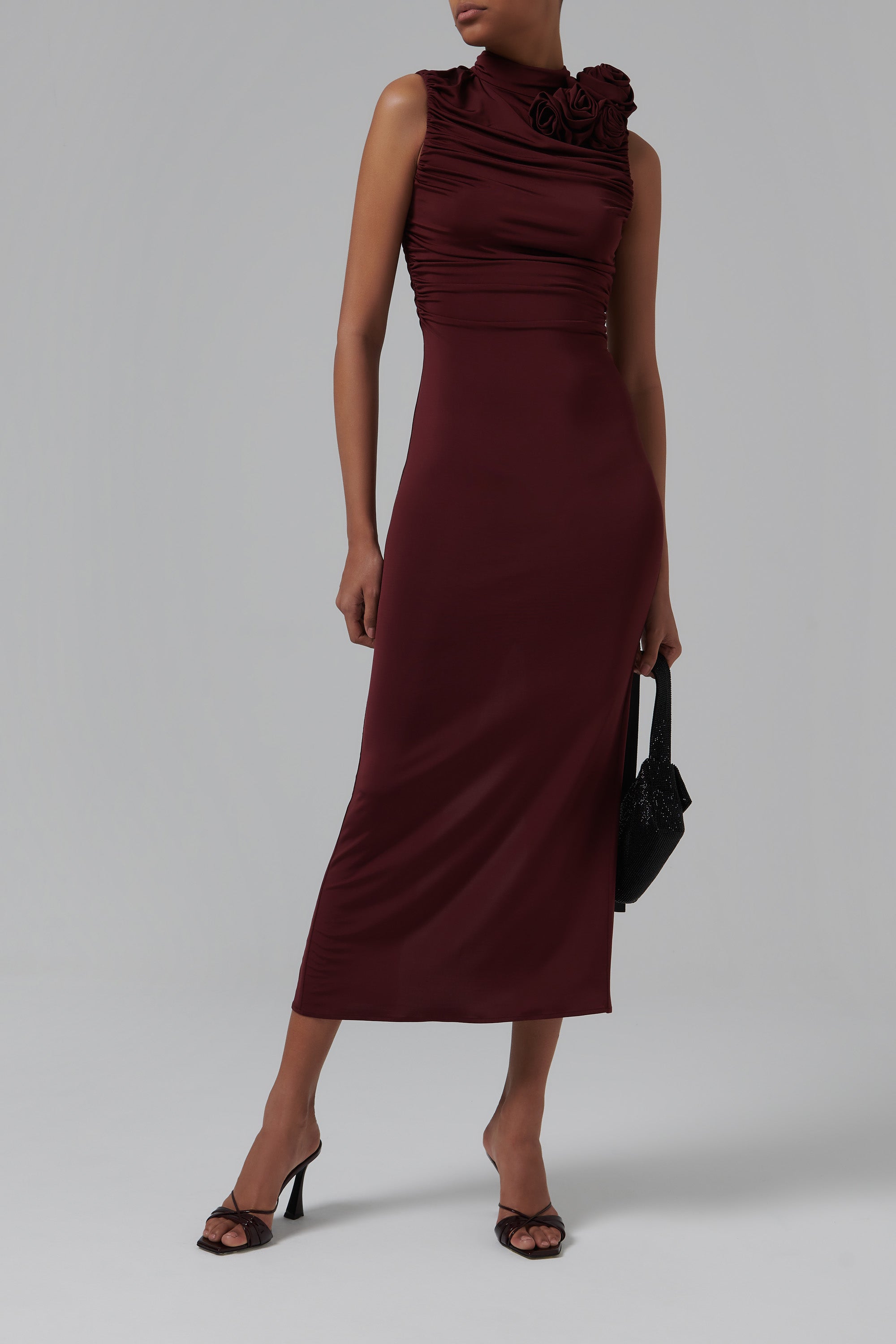 Magda Butrym Burgundy Rose Back Slit Midi Dress Burgundy / (FR)40 Magda Butrym Burgundy Rose Back Slit Midi Dress Burgundy / (FR)40