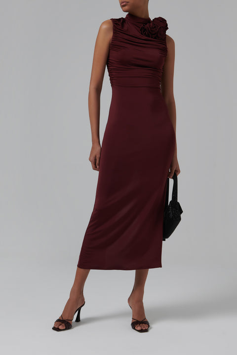 Burgundy Rose Back Slit Midi Dress