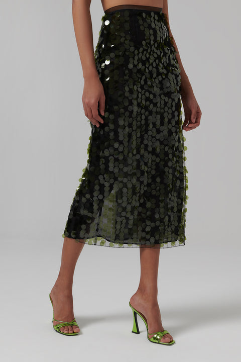Green Dia Sequin Midi Skirt