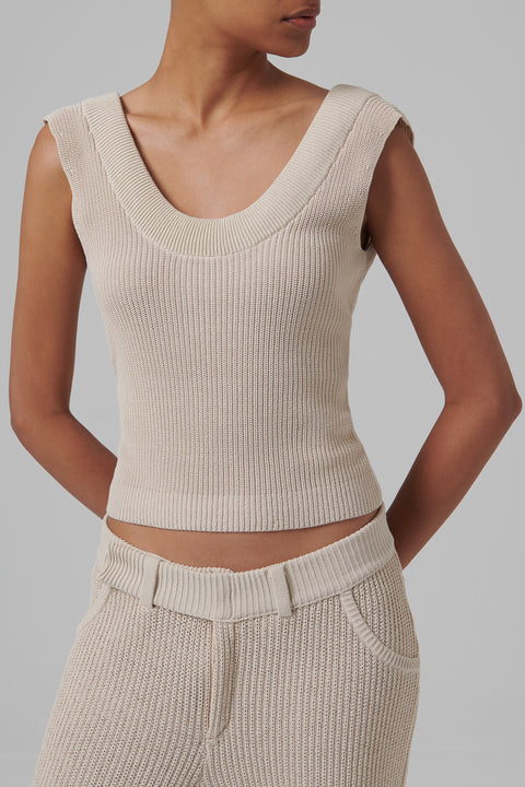 Beige Vena Knit Tank Top