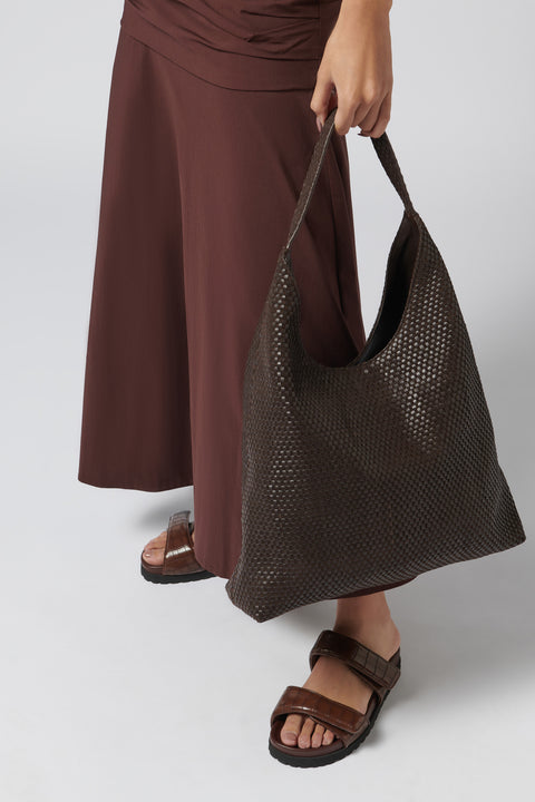 Brown Lattice Weave Large Tote