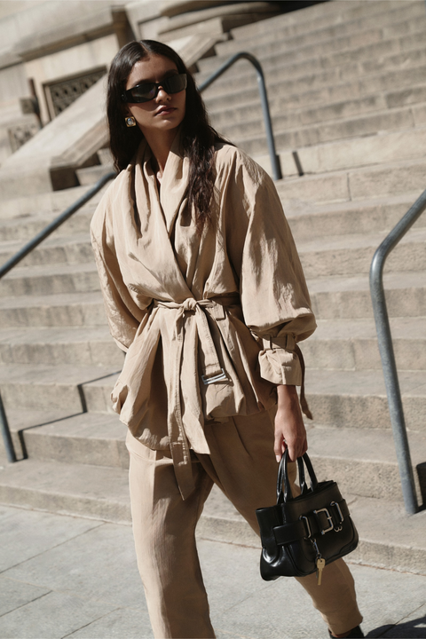 Beige Draped Collar Jacket
