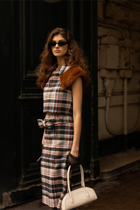 Multicoloured Bow Trimmed Straight Skirt