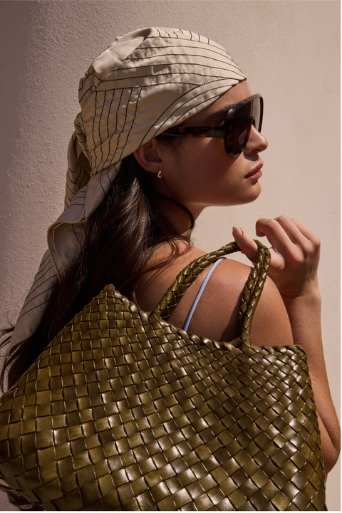 Khaki Santa Croce Small Leather Tote