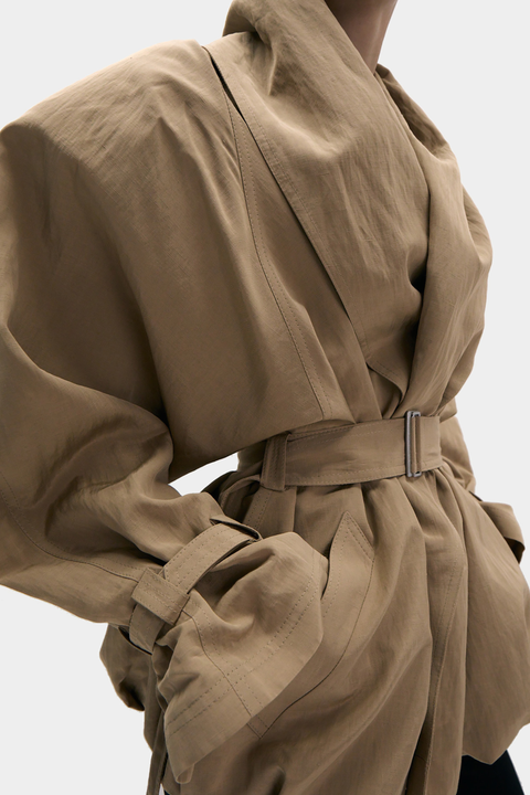Beige Draped Collar Jacket