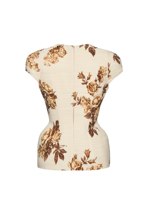 Cream Floral Print Hourglass Top