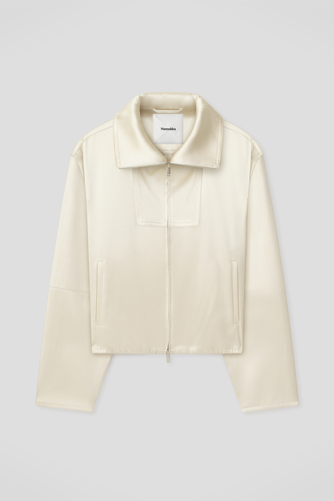 Beige Boxy Fit Funnel Neck Jacket