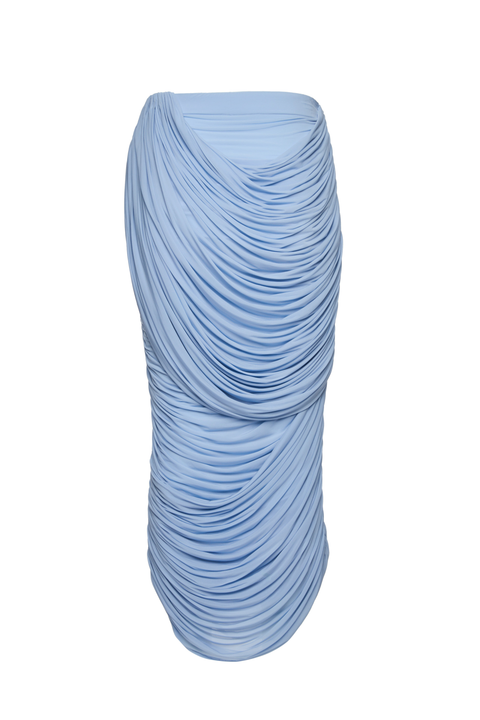 Light Blue Ruched Midi Skirt