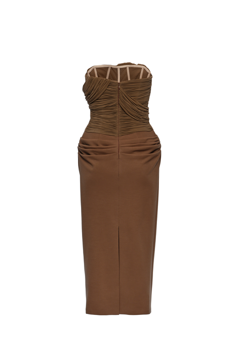 Brown Corset Bustier Midi Dress