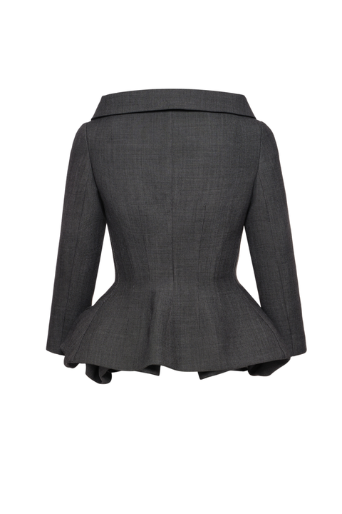 Grey Cinched Waist Wool Blazer