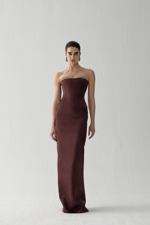 Brown Noelie Strapless Gown