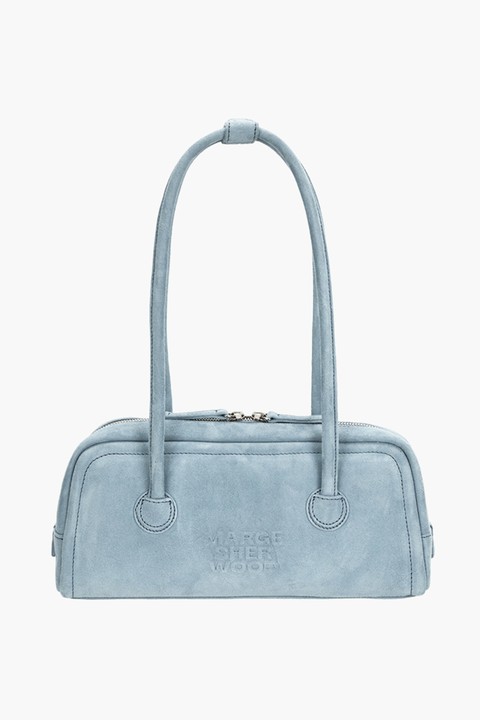 Blue Soft Baguette Suede Bag