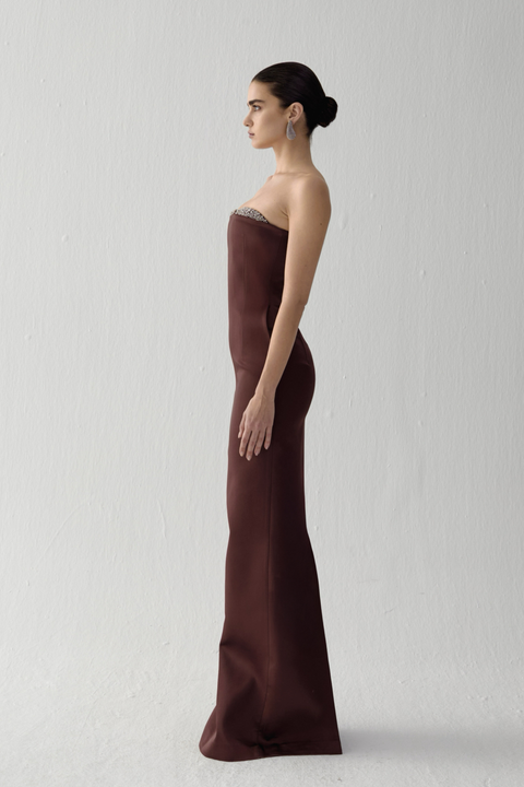 Brown Noelie Strapless Gown