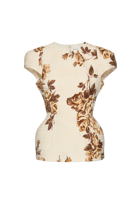 Cream Floral Print Hourglass Top