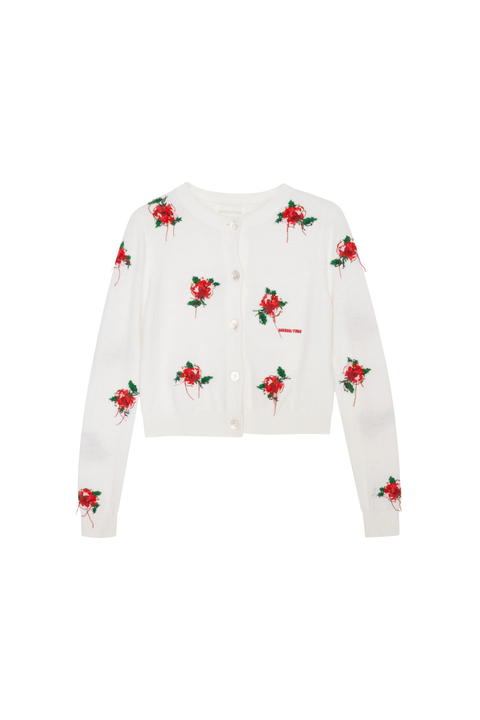 White Threadwork Knit Cardigan