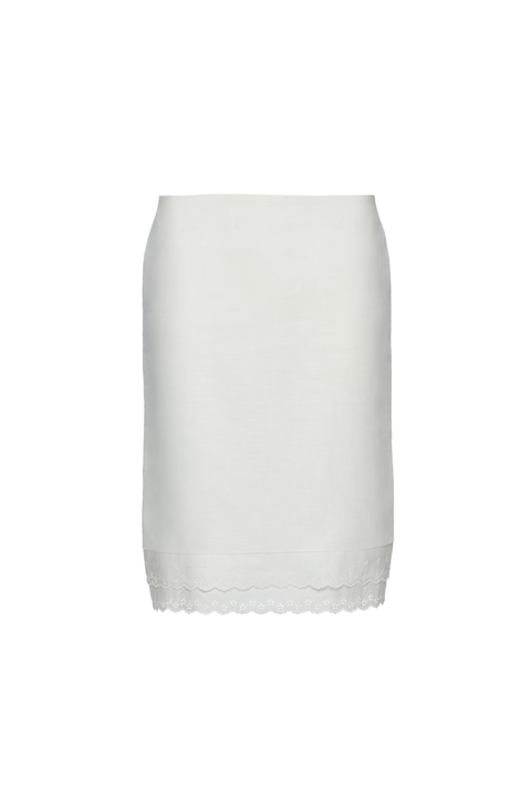 White Lace-Detail Knee-Length Skirt