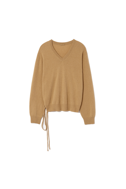 Brown Pure Cashmere V-Neck Knit Top