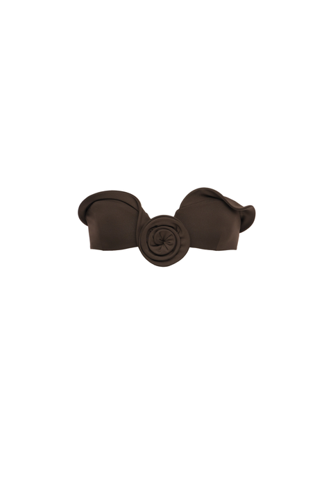 Brown Sculptural Bandeau Bikini Top