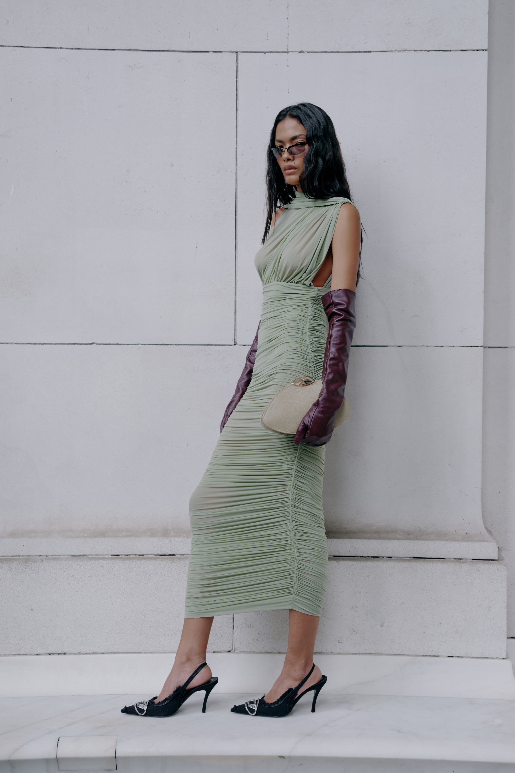 Magda Butrym Green Scarf Midi Dress Magda Butrym Green Scarf Midi Dress