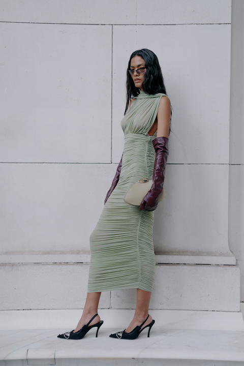 Green Scarf Midi Dress