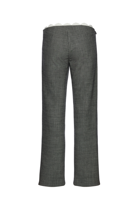 Grey Lace-Detail Suit Pants