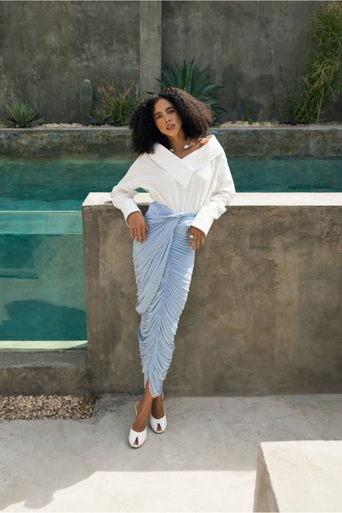 White Off Shoulder Shirt Bodysuit