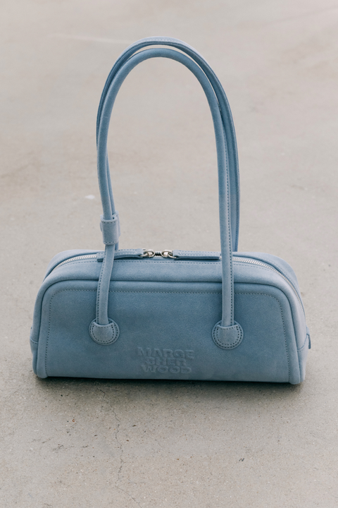 Blue Soft Baguette Suede Bag