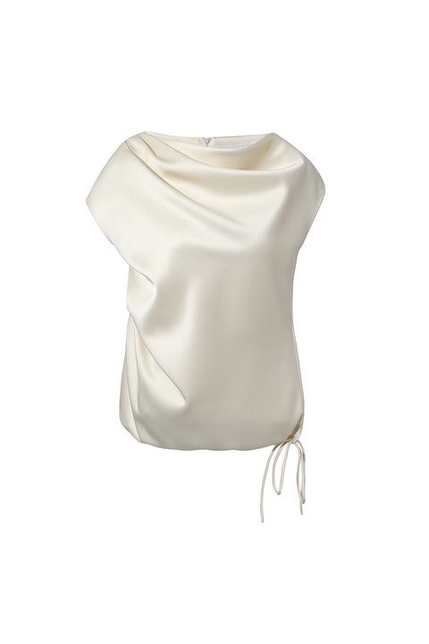 White Soft Draped Asymmetric Top